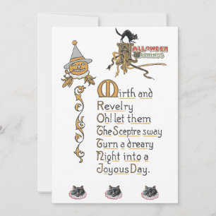 Jacko Lantern Pumpkin Cats Vintage Halloween art Holiday Card