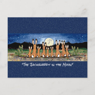 Jackrabbit in the Moon Whimsical Watercolor Art  P Postcard