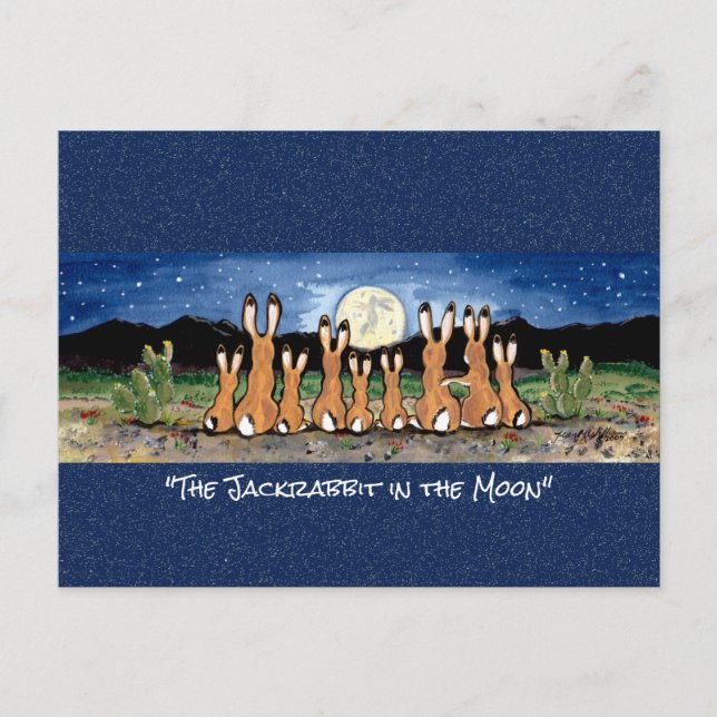 Jackrabbit in the Moon Whimsical Watercolor Art  P Postcard (Front)