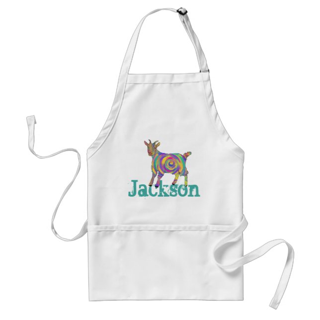 Jackson Add Name Rainbow Spiral Goat Animal Art Standard Apron (Front)