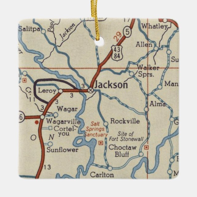 Jackson AL Vintage Map Ceramic Ornament (Front)