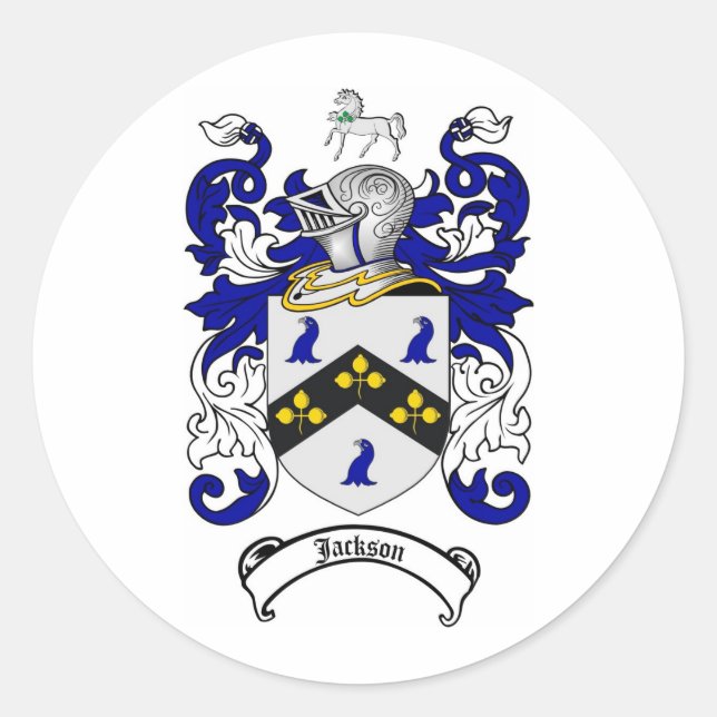 JACKSON FAMILY CREST -  JACKSON COAT OF ARMS CLASSIC ROUND STICKER (Front)