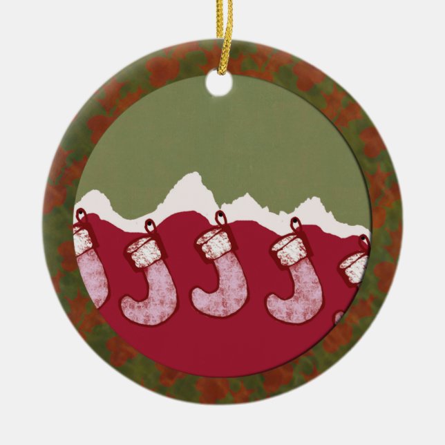 Jackson Hole Christmas stockings family ornament (Front)