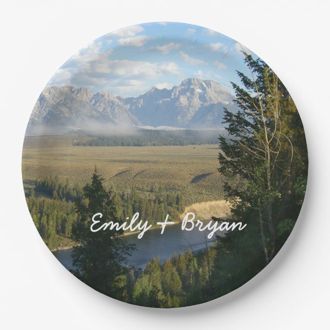 Jackson Hole Mountains and River Paper Plate (Front)