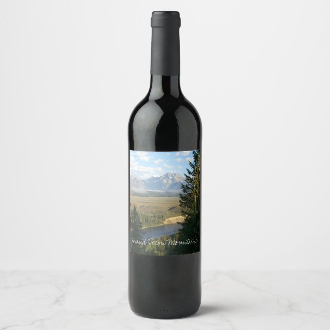 Jackson Hole Mountains and River Wine Label (Front)