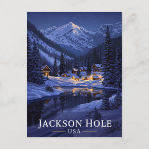 Jackson Hole Winter Night Snowy Postcard