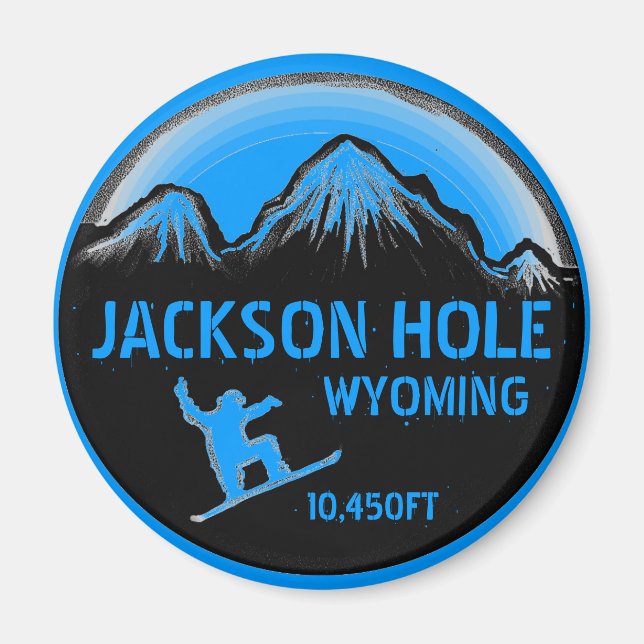 Jackson Hole Wyoming bleu snowboard art aimant (Devant)