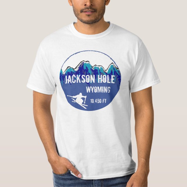 Jackson Hole Wyoming blue ski art value tee (Front)
