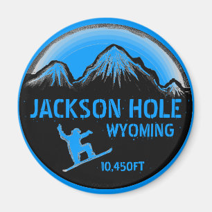 Jackson Hole Wyoming blue snowboard art magnet