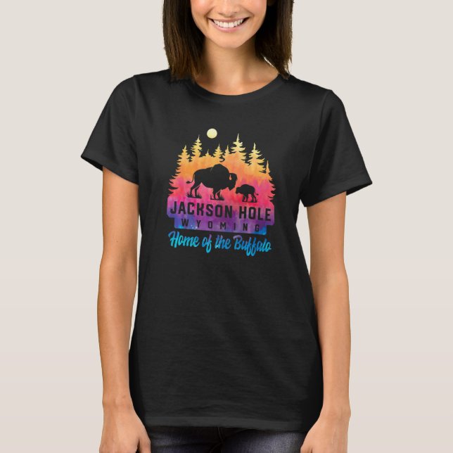 Jackson Hole Wyoming Buffalo Grand Teton Mountains T-Shirt (Front)