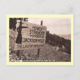 Jackson Hole, Wyoming, Road Sign Vintage Postcard