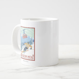Jackson Hole, Wyoming Skier and Tram Large Coffee Mug