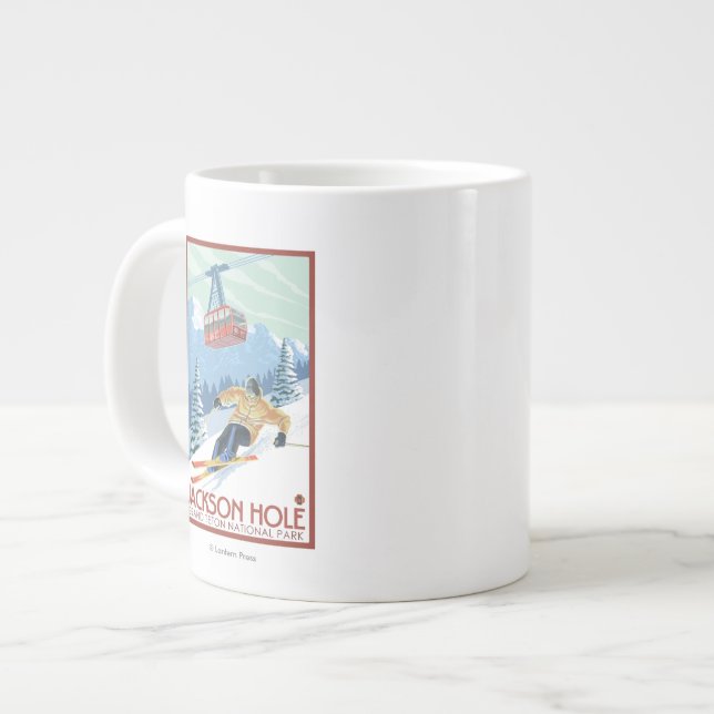 Jackson Hole, Wyoming Skier and Tram Large Coffee Mug (Front Left)