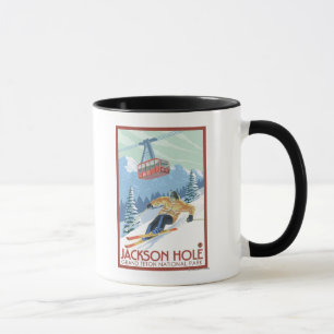 Jackson Hole, Wyoming Skier and Tram Mug