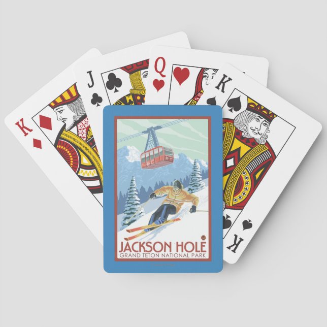 Jackson Hole, Wyoming Skier and Tram Playing Cards (Back)