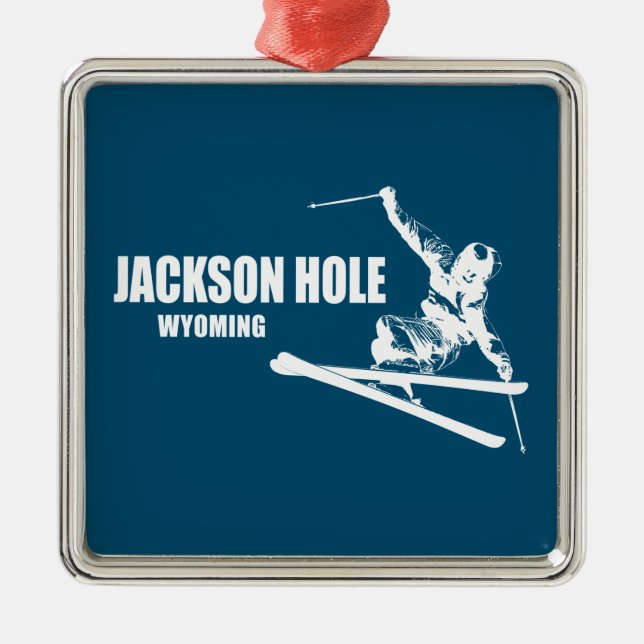 Jackson Hole Wyoming Skier Metal Ornament (Front)