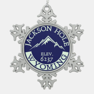 Jackson Hole Wyoming Skiing Ski Hike Snowflake Pewter Christmas Ornament