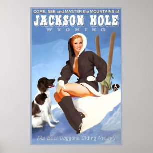 Jackson Hole Wyoming Snow Ski Winter Sports Travel Poster