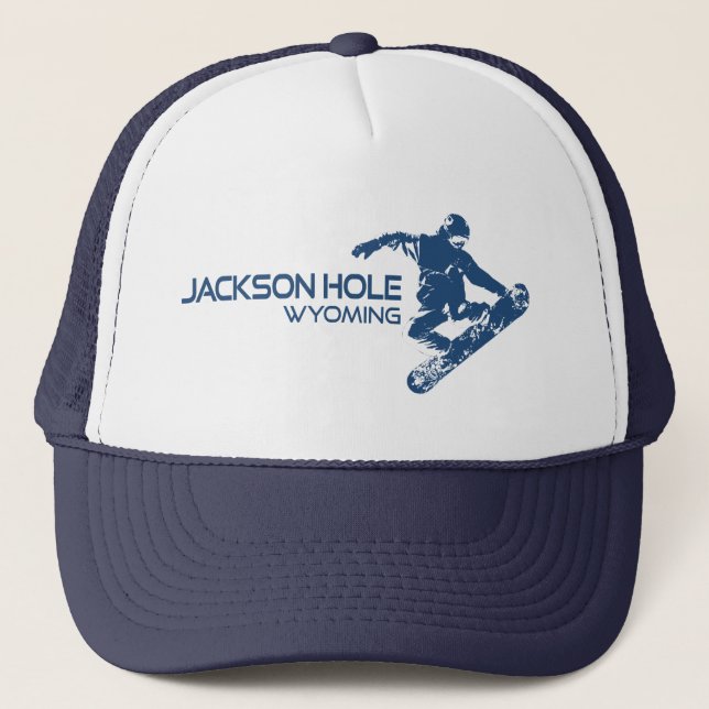 Jackson Hole Wyoming Snowboarder Trucker Hat (Front)