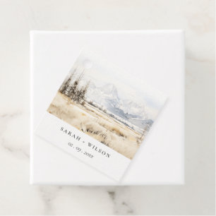 Jackson Hole Wyoming Watercolor Landscape Wedding Favour Tags