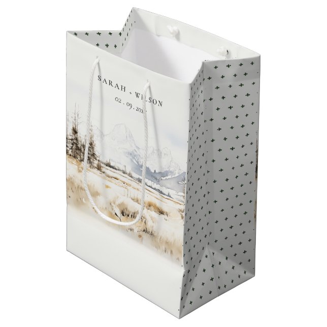 Jackson Hole Wyoming Watercolor Landscape Wedding Medium Gift Bag (Front Angled)