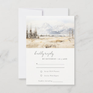 Jackson Hole Wyoming Watercolor Landscape Wedding RSVP Card