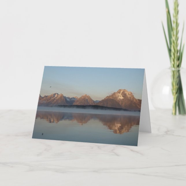 Jackson Lake Dam Reflection in Grand Teton Park Card (Front)
