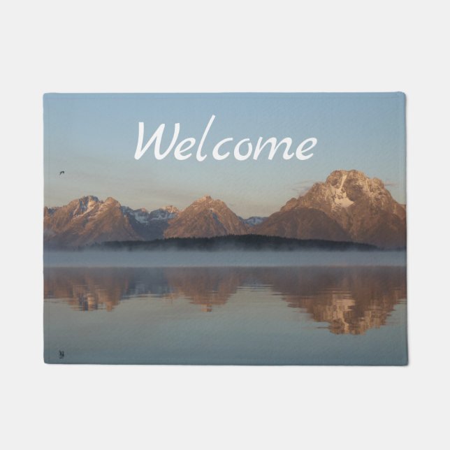 Jackson Lake Dam Reflection in Grand Teton Park Doormat (Front)