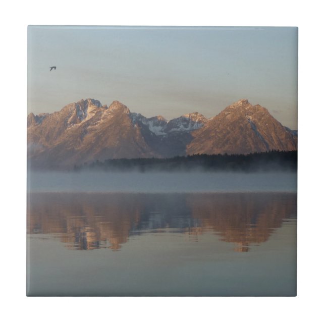 Jackson Lake Dam Reflection in Grand Teton Park Tile (Front)