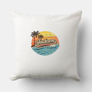 Jackson Retro Sunset Name Design Throw Pillow