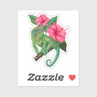 Jackson’s Chameleon with Hibiscus 