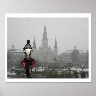 Jackson Square, St Louis Cathedral in the Snow Poster