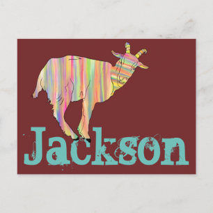 Jackson Stripy Goat Colourful Funky Animal Art Postcard