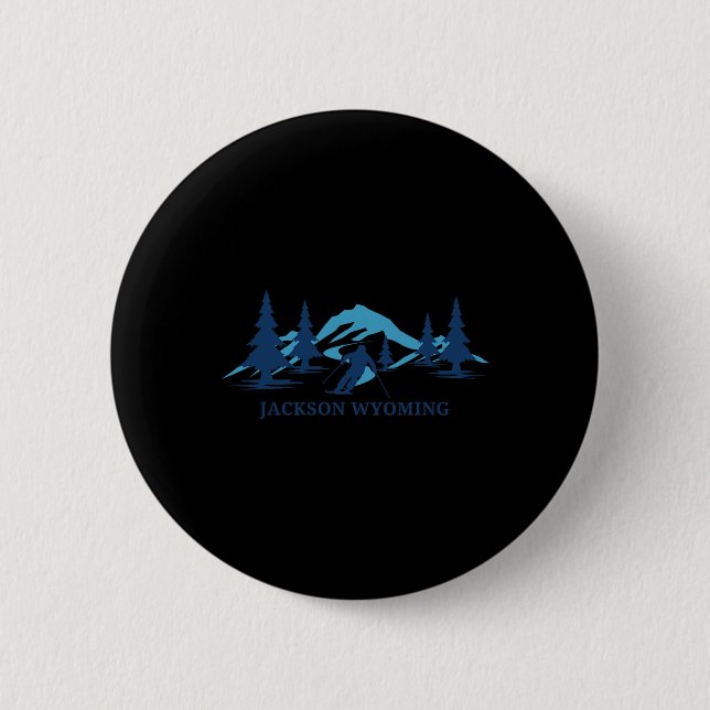 Jackson Wyoming Ski Resort Skiing Skier  2 Inch Round Button (Front)