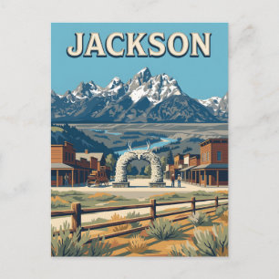Jackson Wyoming Tetons Retro Vintage Poster Postcard