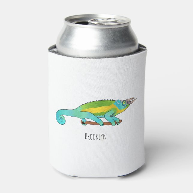 Jackson's chameleon cartoon illustration can cooler (Can Front)