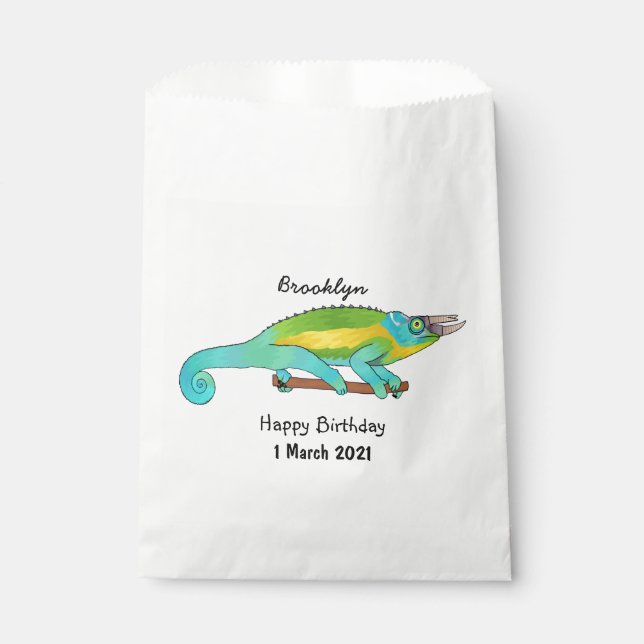 Jackson's chameleon cartoon illustration favour bag (Front)