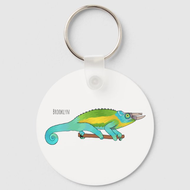 Jackson's chameleon cartoon illustration  keychain (Front)