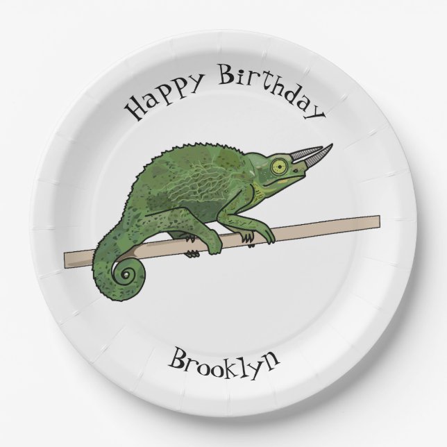 Jackson's chameleon cartoon illustration paper plate (Front)