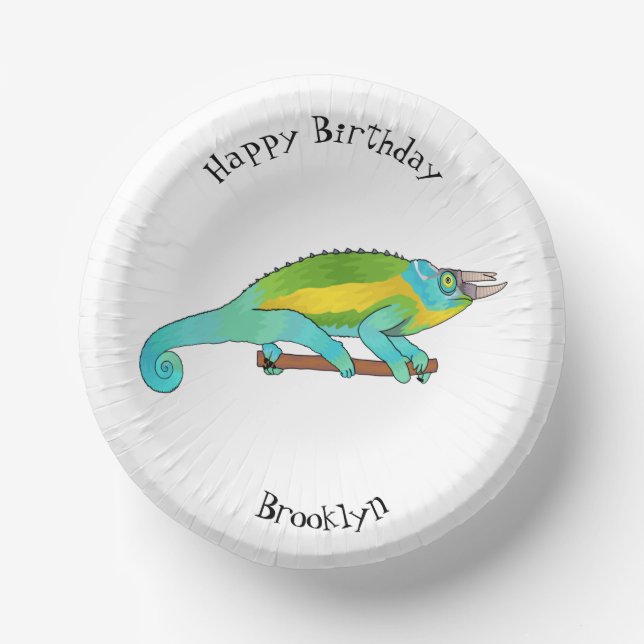 Jackson's chameleon cartoon illustration  paper plate (Front)