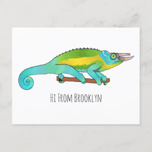 Jackson's chameleon cartoon illustration postcard