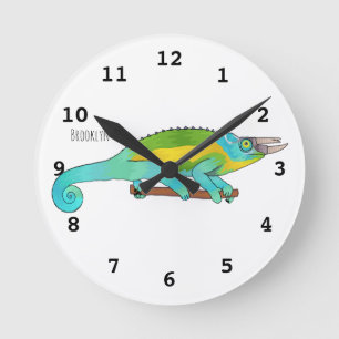 Jackson's chameleon cartoon illustration round clock