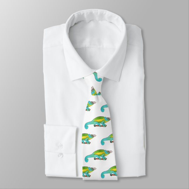 Jackson's chameleon cartoon illustration tie (Tied)