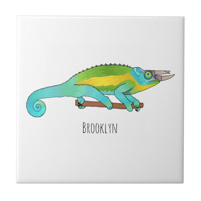 Jackson's chameleon cartoon illustration tile (Front)