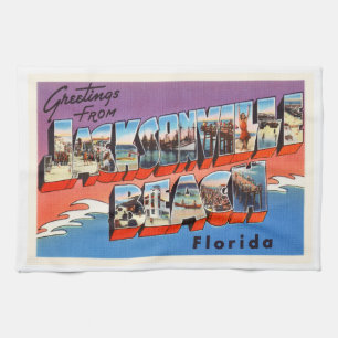 Jacksonville Beach Florida FL Old Travel Souvenir Kitchen Towel