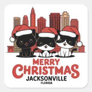 Jacksonville City Florida Merry Christmas Cats USA Square Sticker