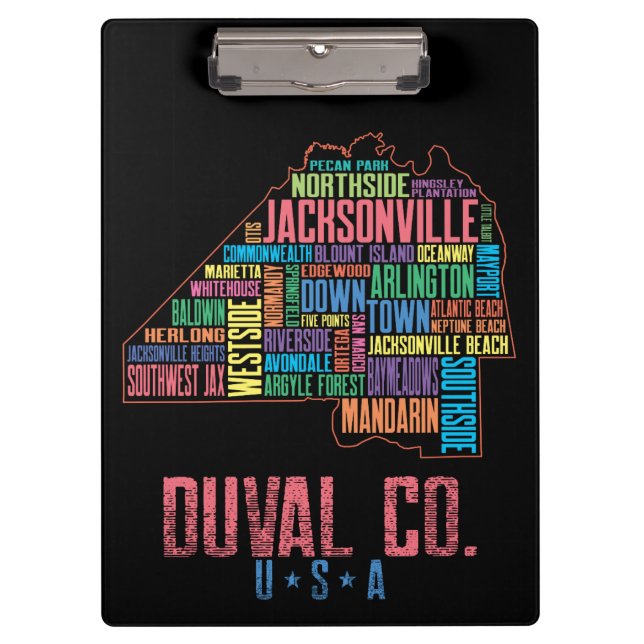 Jacksonville Duval County Florida Word Art Beaches Clipboard (Front)