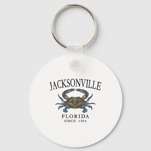 Jacksonville Fl Blue Crab Since 1564 Arched Black  Keychain (Front)