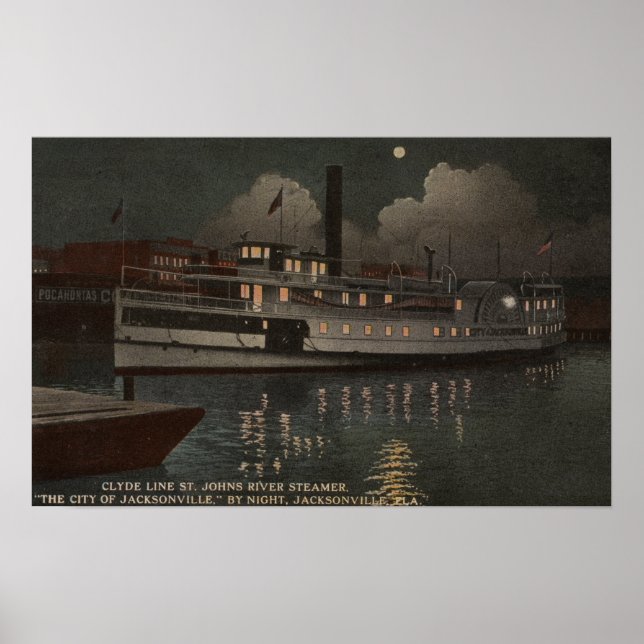 Jacksonville, FL - Night View St. Johns River Poster (Front)
