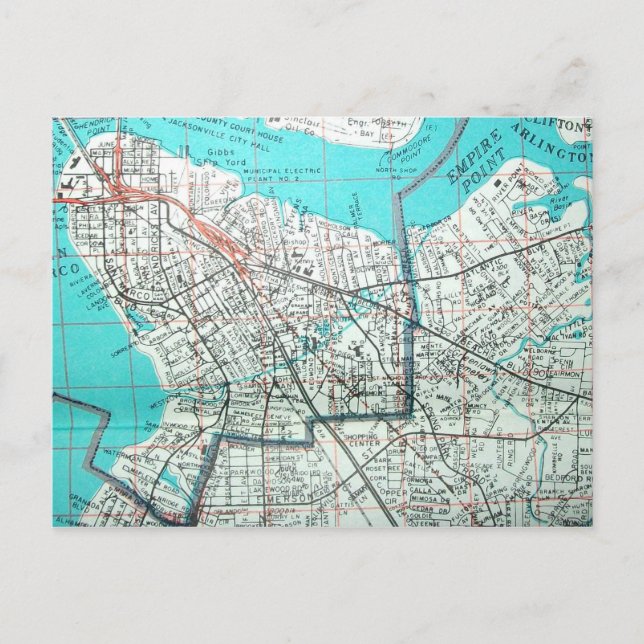 JACKSONVILLE, FL Vintage Map Postcard (Front)